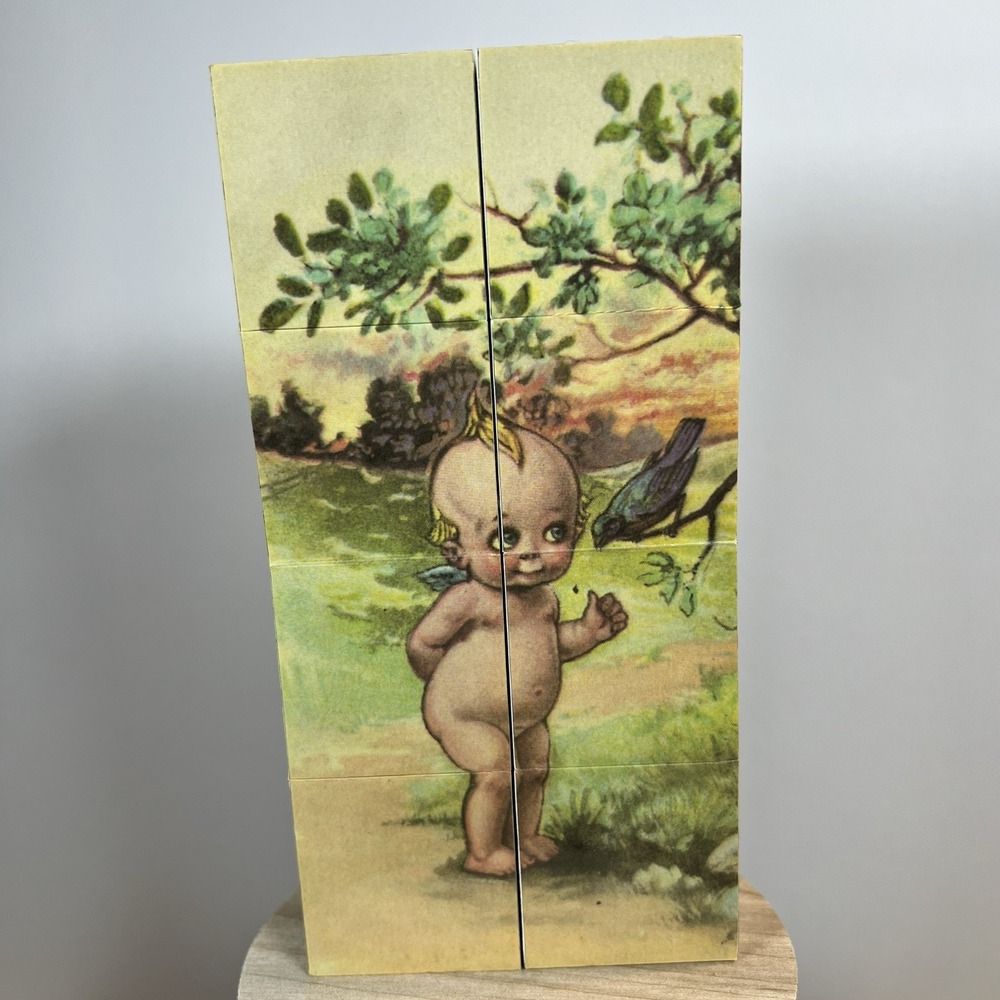 Vintage Wooden Block Puzzle Taiwan ROC Kewpie Cupid Victorian Art 6 Piece Set - Picture 4 of 7